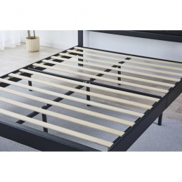 Pat Tapițat Premium Catifea 140/160x200 cm, Somiera Inclusa, Negru, Fara Saltea