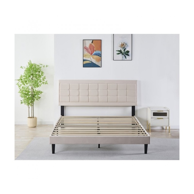Pat Tapițat Premium Catifea 140/160x200 cm, Somiera Inclusa, Bej, Fara Saltea Pat Tapițat Premium Catifea 140/160x200 cm, Somiera Inclusa, Bej, Fara Saltea