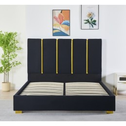 Pat Tapițat Premium Catifea 160x200 cm, Somiera Inclusa, Negru, Fara Saltea cod LB-214