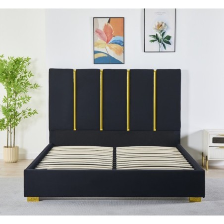 Pat Tapițat Premium Catifea 160x200 cm, Somiera Inclusa, Negru, Fara Saltea cod LB-214