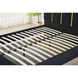 Pat Tapițat Premium Catifea 160x200 cm, Somiera Inclusa, Negru, Fara Saltea cod LB-214