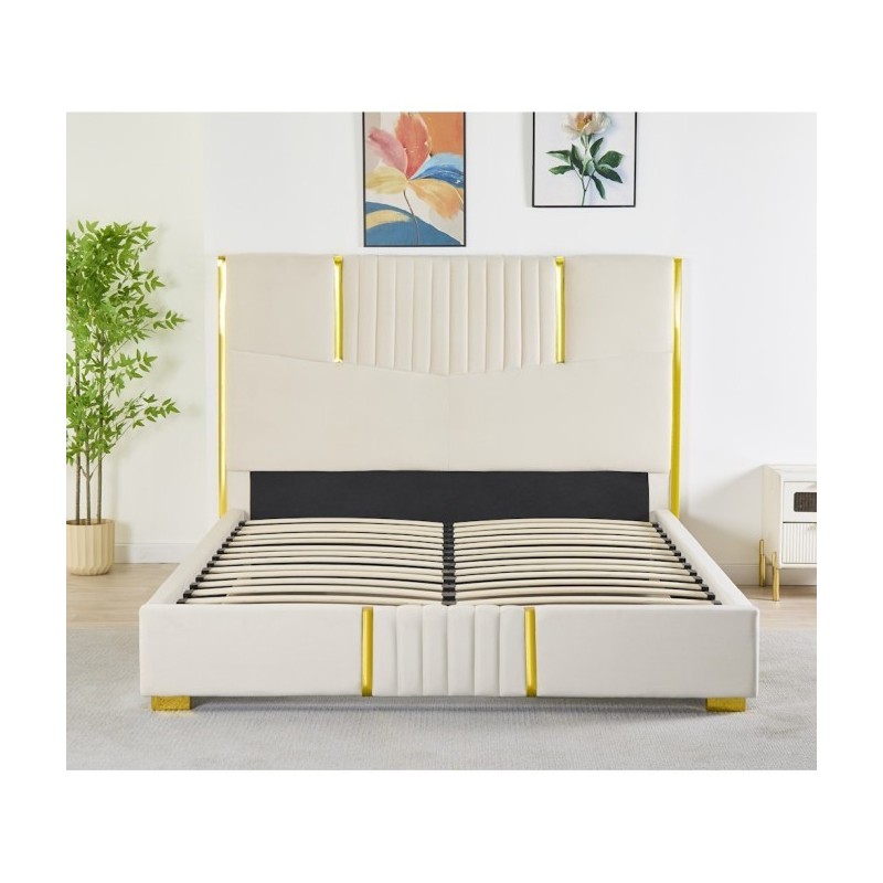 Pat Tapițat Premium Catifea 160x200 cm, Somiera Inclusa, Bej, Fara Saltea cod LB-215 Pat Tapițat Premium Catifea 160x200 cm, Somiera Inclusa, Bej, Fara Saltea cod LB-215