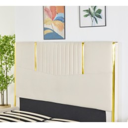 Pat Tapițat Premium Catifea 160x200 cm, Somiera Inclusa, Bej, Fara Saltea cod LB-215