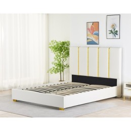 Pat Tapițat Premium Piele Sintetica 160x200 cm, Somiera Inclusa, Alb, Fara Saltea cod LB-214